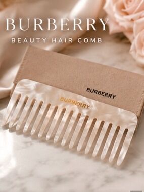 Burberry Beauty Pearl Effect Wide Tooth Hair Comb Beige Case New Authentic